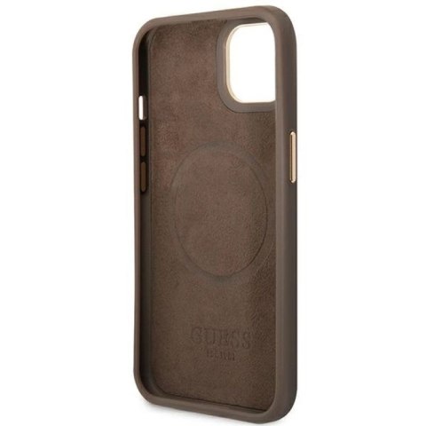 Etui Guess 4G Logo Plate MagSafe na iPhone 14 Plus - brązowe Guess