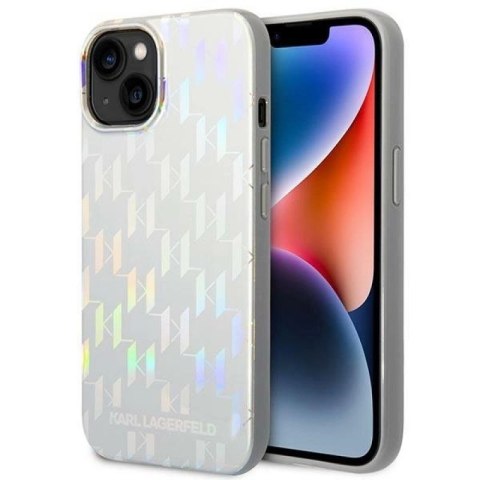 Etui Karl Lagerfeld Monogram Iridescent na iPhone 14 Plus - srebrne Karl Lagerfeld