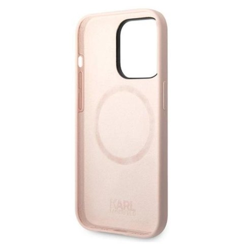 Etui Karl Lagerfeld Silicone Karl's Head MagSafe na iPhone 14 Pro - jasnoróżowe Karl Lagerfeld