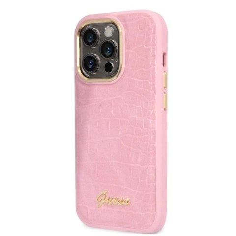 Etui Guess Croco Collection na iPhone 14 Pro - różowe Guess