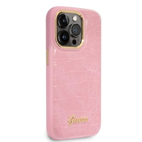 Etui Guess Croco Collection na iPhone 14 Pro - różowe Guess