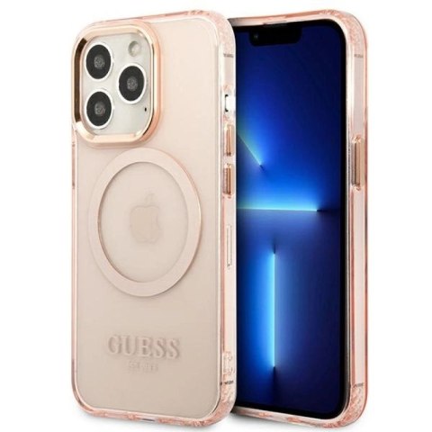 Etui Guess Gold Outline Translucent MagSafe na iPhone 13 Pro Max - różowe Guess