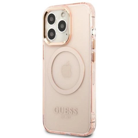Etui Guess Gold Outline Translucent MagSafe na iPhone 13 Pro Max - różowe Guess