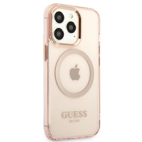Etui Guess Gold Outline Translucent MagSafe na iPhone 13 Pro Max - różowe Guess