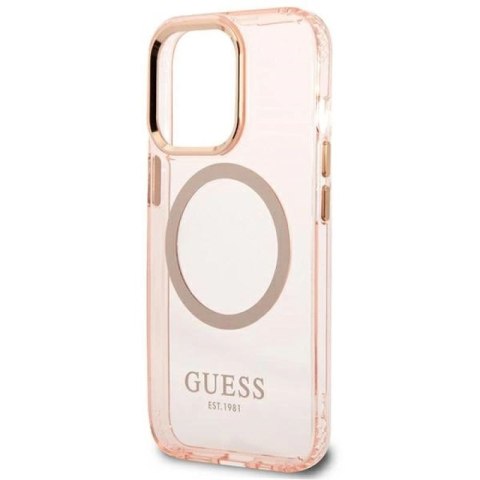 Etui Guess Gold Outline Translucent MagSafe na iPhone 13 Pro Max - różowe Guess