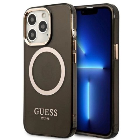 Etui Guess Gold Outline Translucent MagSafe na iPhone 13 Pro / iPhone 13 - czarne Guess