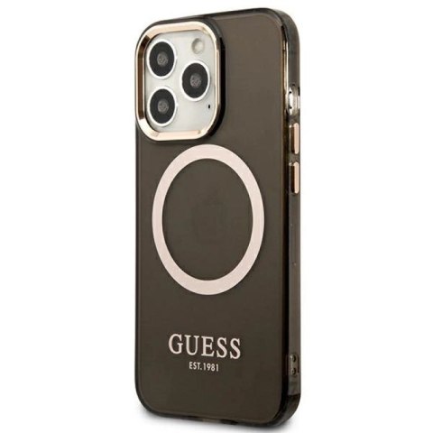 Etui Guess Gold Outline Translucent MagSafe na iPhone 13 Pro / iPhone 13 - czarne Guess