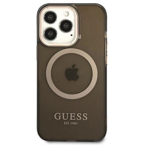 Etui Guess Gold Outline Translucent MagSafe na iPhone 13 Pro / iPhone 13 - czarne Guess