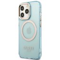 Etui Guess Gold Outline Translucent MagSafe na iPhone 13 Pro / iPhone 13 - niebieskie Guess