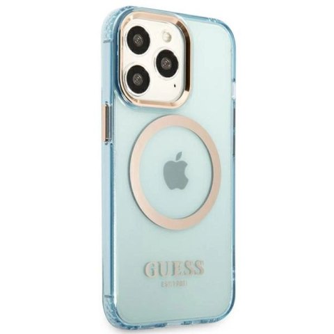 Etui Guess Gold Outline Translucent MagSafe na iPhone 13 Pro / iPhone 13 - niebieskie Guess