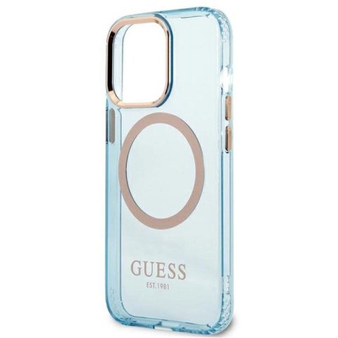 Etui Guess Gold Outline Translucent MagSafe na iPhone 13 Pro / iPhone 13 - niebieskie Guess