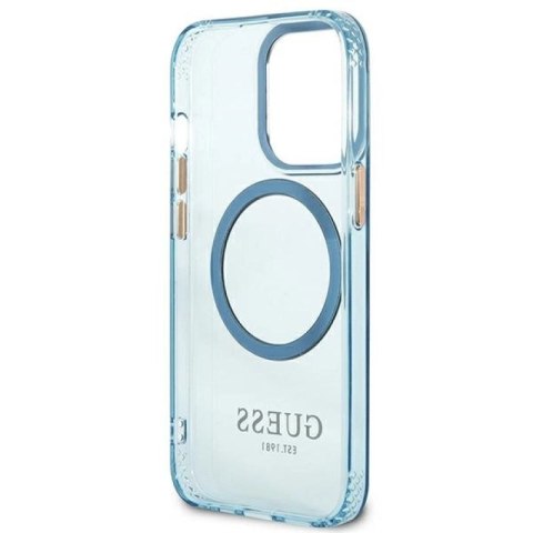 Etui Guess Gold Outline Translucent MagSafe na iPhone 13 Pro / iPhone 13 - niebieskie Guess