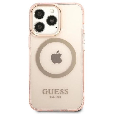 Etui Guess Gold Outline Translucent MagSafe na iPhone 13 Pro / iPhone 13 - różowe Guess