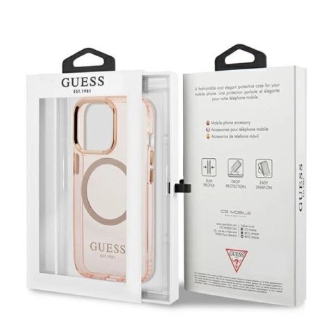 Etui Guess Gold Outline Translucent MagSafe na iPhone 13 Pro / iPhone 13 - różowe Guess