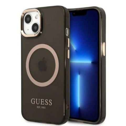 Etui Guess Gold Outline Translucent MagSafe na iPhone 13 - czarne Guess