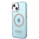 Etui Guess Gold Outline Translucent MagSafe na iPhone 13 - niebieskie Guess
