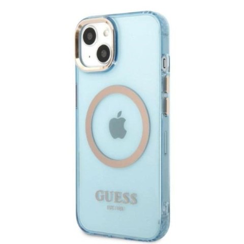 Etui Guess Gold Outline Translucent MagSafe na iPhone 13 - niebieskie Guess