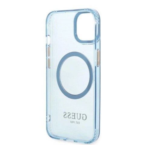 Etui Guess Gold Outline Translucent MagSafe na iPhone 13 - niebieskie Guess