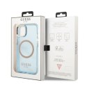 Etui Guess Gold Outline Translucent MagSafe na iPhone 13 - niebieskie Guess