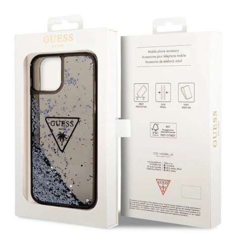 Etui Guess Liquid Glitter Palm Collection na iPhone 14 - czarne Guess