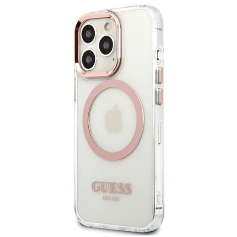 Etui Guess Metal Outline MagSafe na iPhone 13 Pro / iPhone 13 - różowe Guess