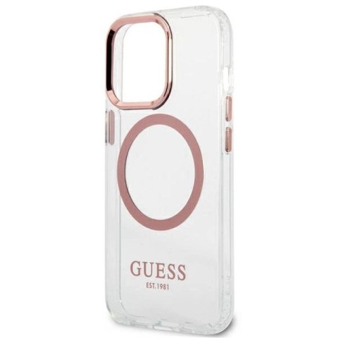 Etui Guess Metal Outline MagSafe na iPhone 13 Pro / iPhone 13 - różowe Guess
