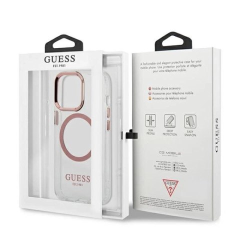 Etui Guess Metal Outline MagSafe na iPhone 13 Pro / iPhone 13 - różowe Guess