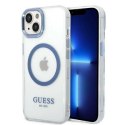 Etui Guess Metal Outline MagSafe na iPhone 14 Plus - niebieskie Guess