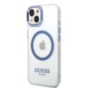 Etui Guess Metal Outline MagSafe na iPhone 14 Plus - niebieskie Guess