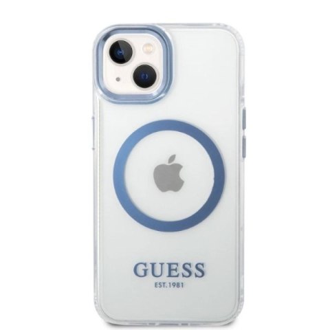 Etui Guess Metal Outline MagSafe na iPhone 14 Plus - niebieskie Guess