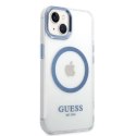Etui Guess Metal Outline MagSafe na iPhone 14 Plus - niebieskie Guess