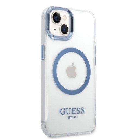 Etui Guess Metal Outline MagSafe na iPhone 14 Plus - niebieskie Guess