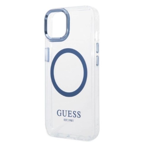 Etui Guess Metal Outline MagSafe na iPhone 14 Plus - niebieskie Guess