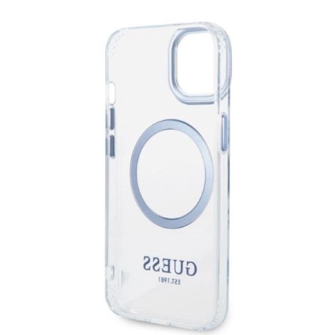 Etui Guess Metal Outline MagSafe na iPhone 14 Plus - niebieskie Guess