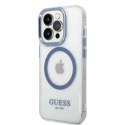 Etui Guess Metal Outline MagSafe na iPhone 14 Pro - niebieskie Guess