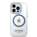 Etui Guess Metal Outline MagSafe na iPhone 14 Pro - niebieskie Guess