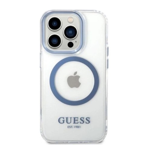 Etui Guess Metal Outline MagSafe na iPhone 14 Pro - niebieskie Guess