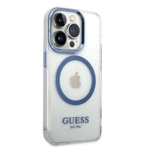 Etui Guess Metal Outline MagSafe na iPhone 14 Pro - niebieskie Guess