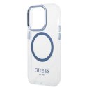 Etui Guess Metal Outline MagSafe na iPhone 14 Pro - niebieskie Guess