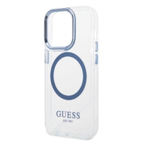 Etui Guess Metal Outline MagSafe na iPhone 14 Pro - niebieskie Guess