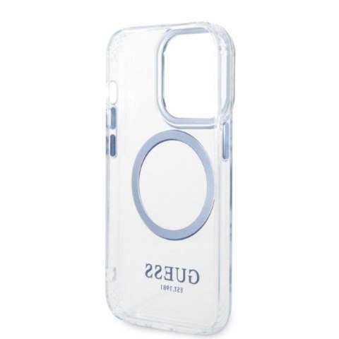 Etui Guess Metal Outline MagSafe na iPhone 14 Pro - niebieskie Guess
