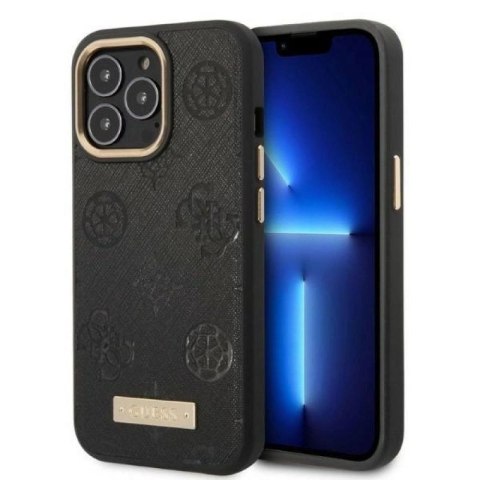 Etui Guess Peony Logo Plate MagSafe na iPhone 13 Pro / iPhone 13 - czarne Guess