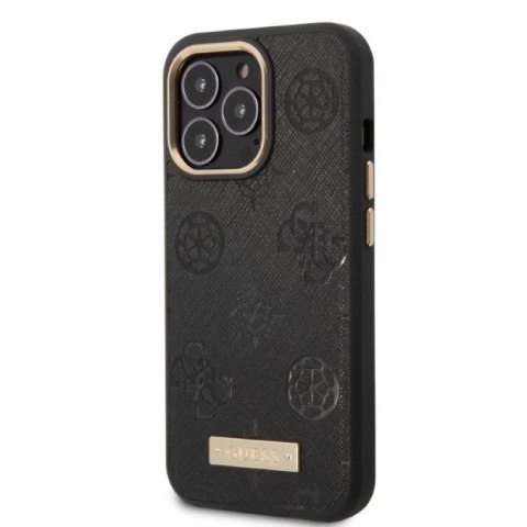 Etui Guess Peony Logo Plate MagSafe na iPhone 13 Pro / iPhone 13 - czarne Guess