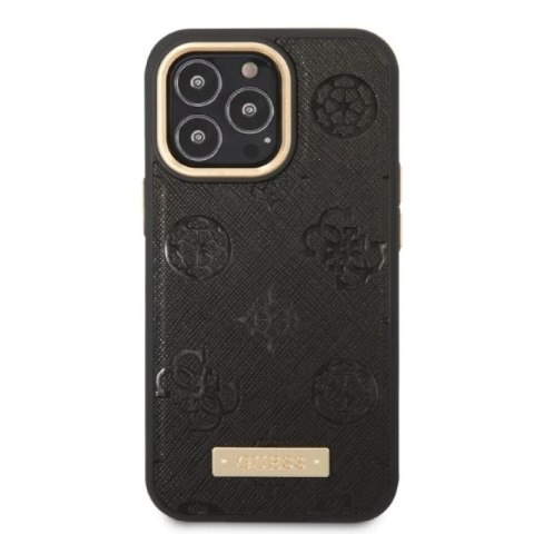 Etui Guess Peony Logo Plate MagSafe na iPhone 13 Pro / iPhone 13 - czarne Guess