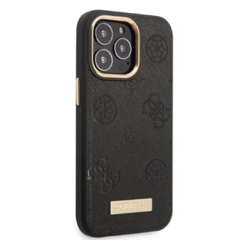 Etui Guess Peony Logo Plate MagSafe na iPhone 13 Pro / iPhone 13 - czarne Guess