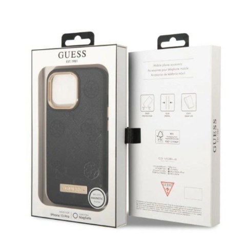 Etui Guess Peony Logo Plate MagSafe na iPhone 13 Pro / iPhone 13 - czarne Guess
