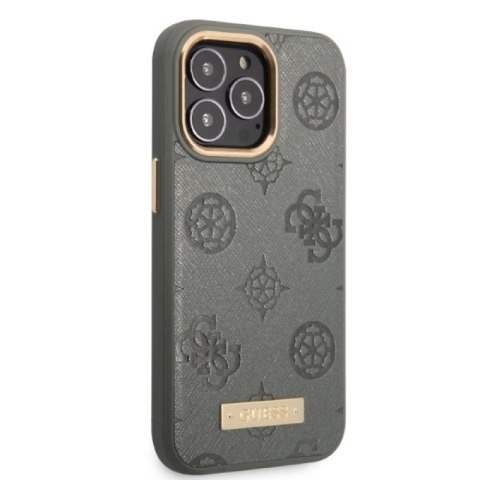 Etui Guess Peony Logo Plate MagSafe na iPhone 13 Pro / iPhone 13 - szare Guess