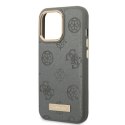 Etui Guess Peony Logo Plate MagSafe na iPhone 13 Pro / iPhone 13 - szare Guess