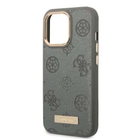 Etui Guess Peony Logo Plate MagSafe na iPhone 13 Pro / iPhone 13 - szare Guess