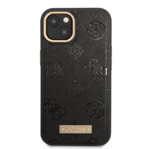 Etui Guess Peony Logo Plate MagSafe na iPhone 13 - czarne Guess